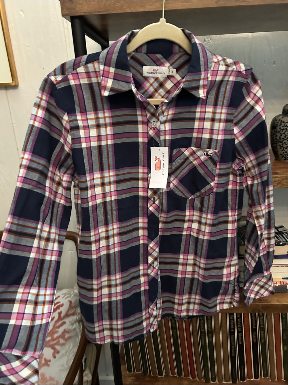 Vineyard Vines Navy, Pink & Gray Plaid Button-Down Shirt